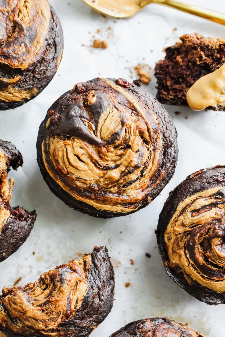 DOUBLE CHOCOLATE PEANUT BUTTER SWIRL MUFFINS