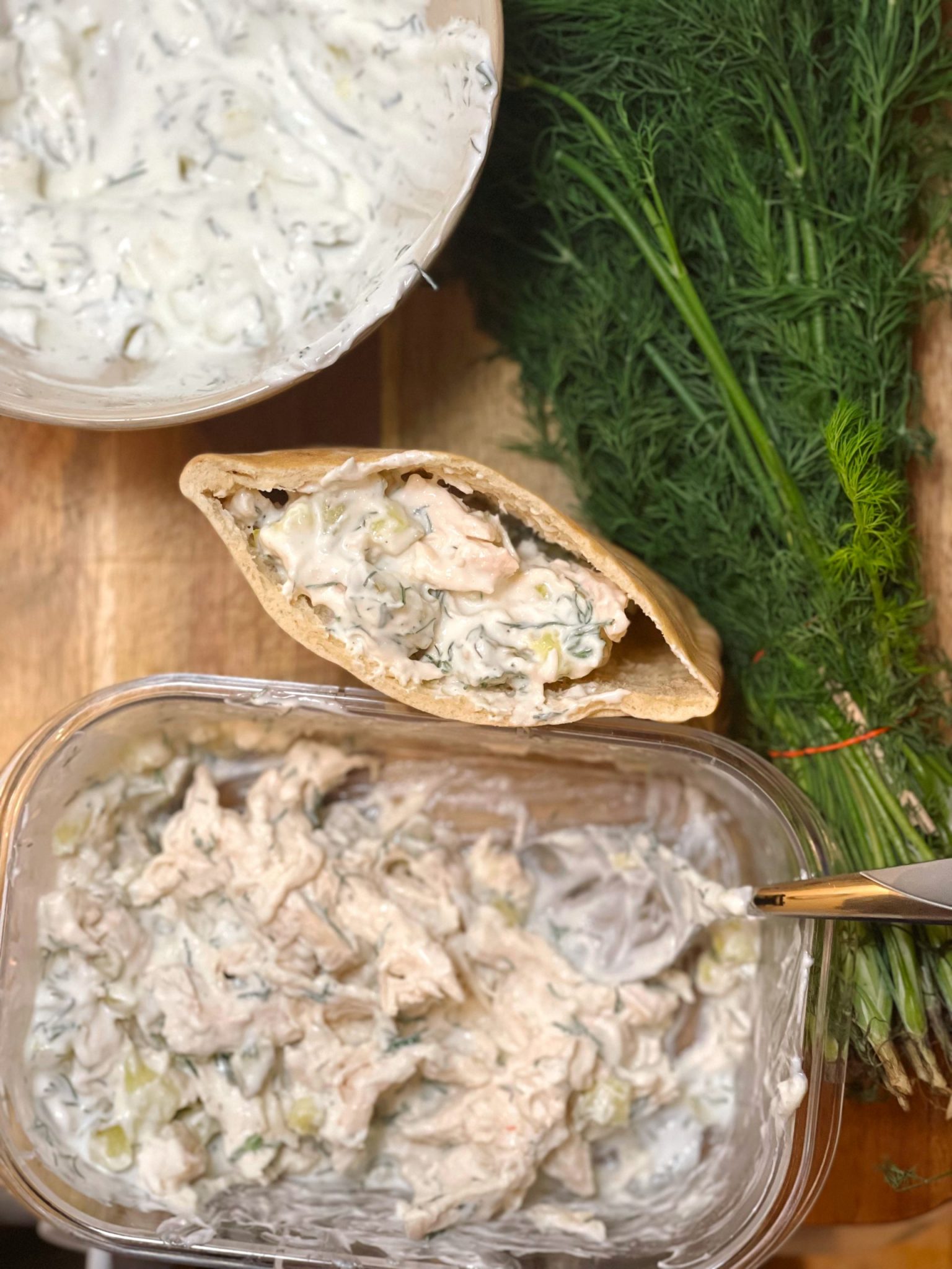 Healthy Dill Pickle Chicken Salad Free Style in KItchen