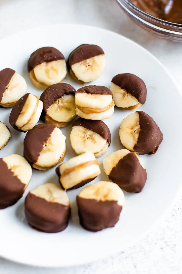 Frozen peanut butter banana chocolate bites