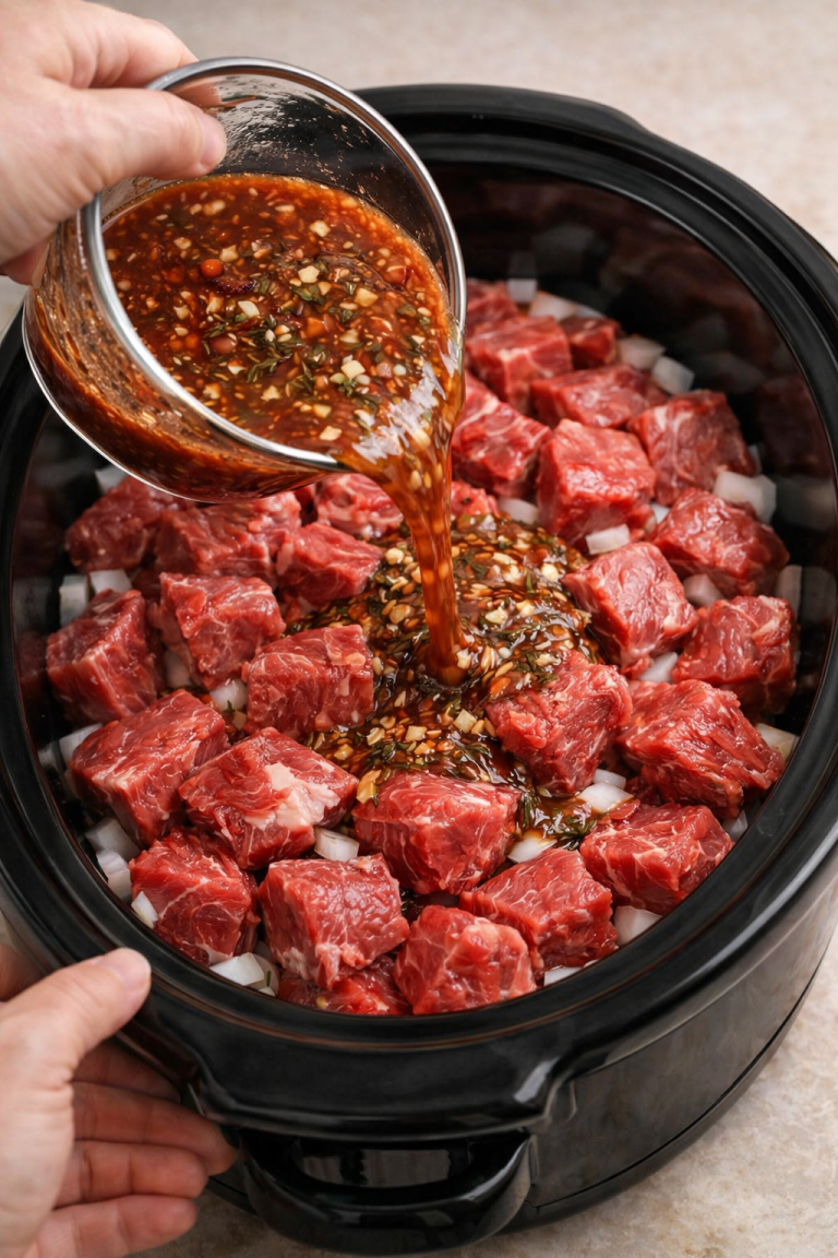beef in a slow cooker with these 3 ingredients